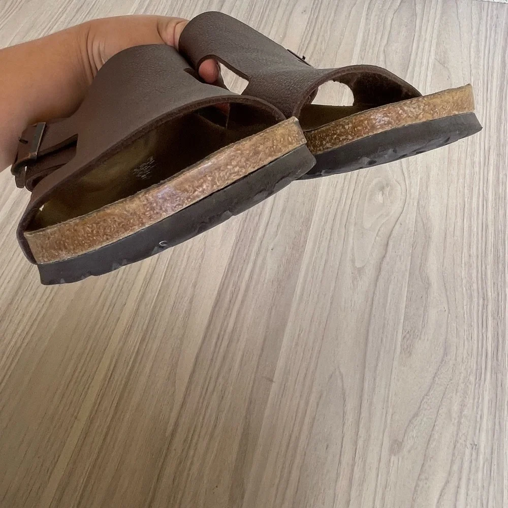 Birkis Men's Brown Leather Slide Sandals